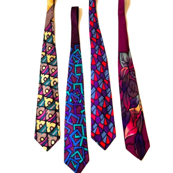 Set of 4 Designer Abstract Silk Ties - Picture 1 of 5